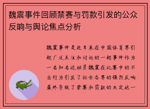魏震事件回顾禁赛与罚款引发的公众反响与舆论焦点分析